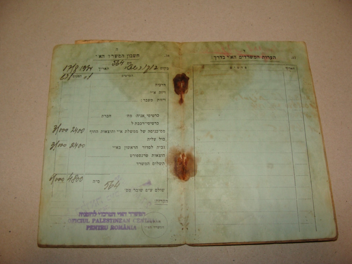 1933 Jewish Agency For Palestine Israel Zionist Immigrant Certificate Bucharest