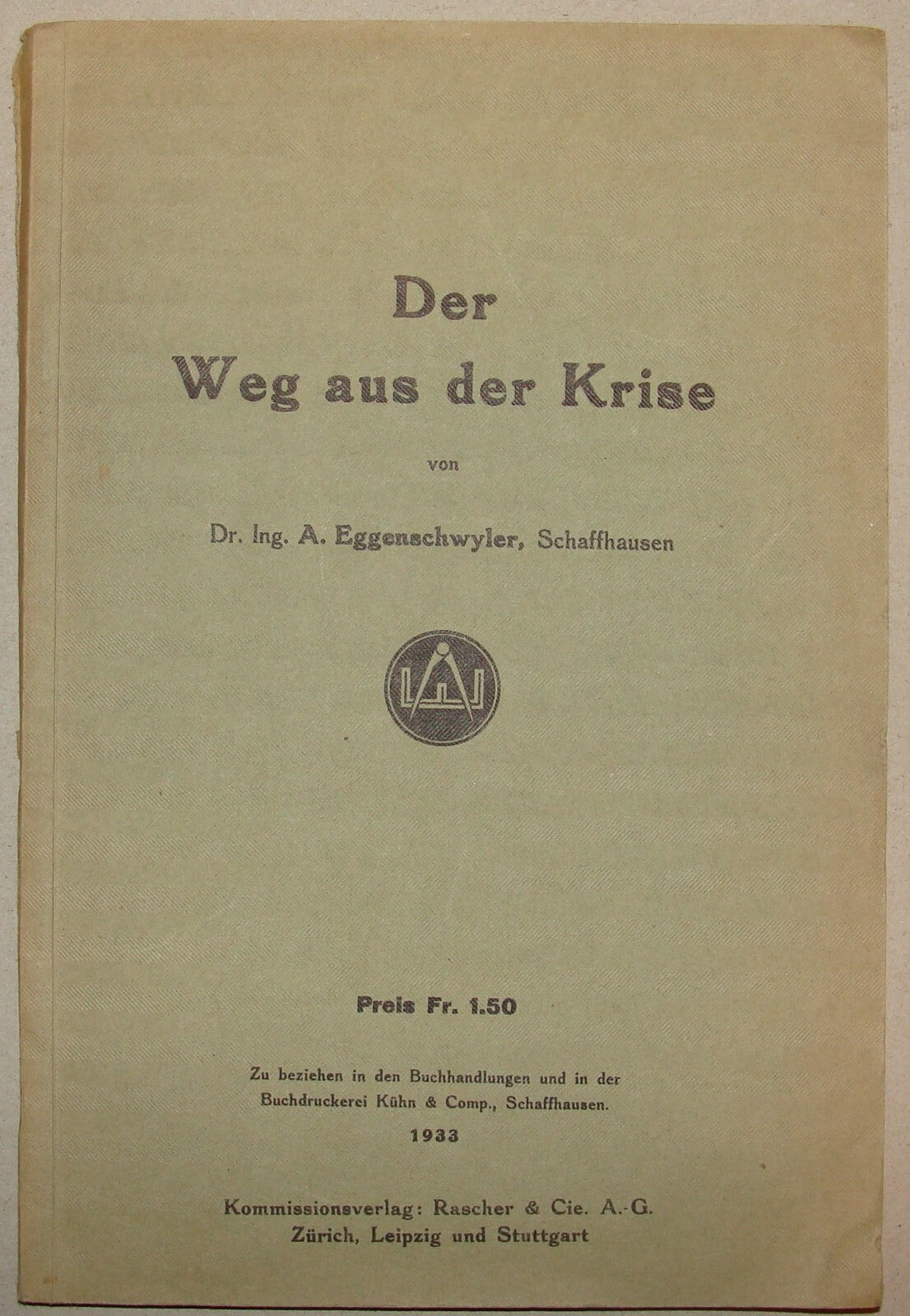 1933 Switzerland German Book Work Labor Economical Crisis History Industry