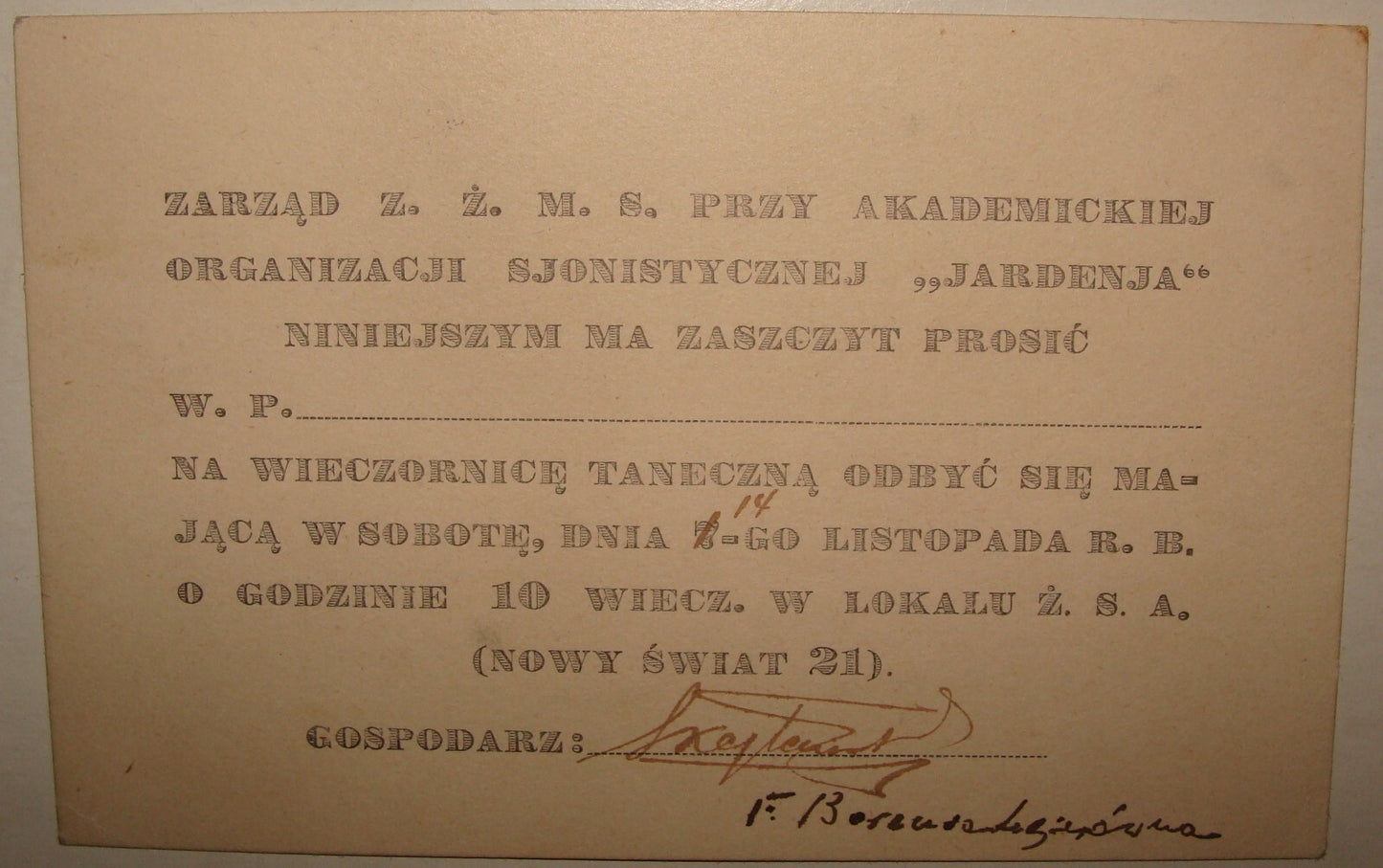 Card Jewish Judaica 1920s Poland Warsaw YARDENIA Zionist Academic Student School