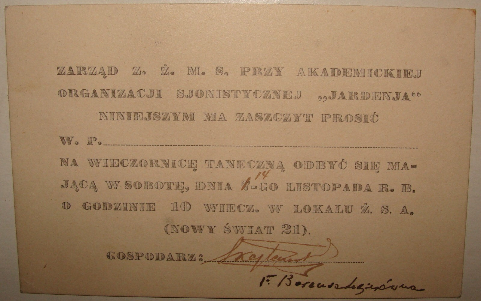 Card Jewish Judaica 1920s Poland Warsaw YARDENIA Zionist Academic Student School