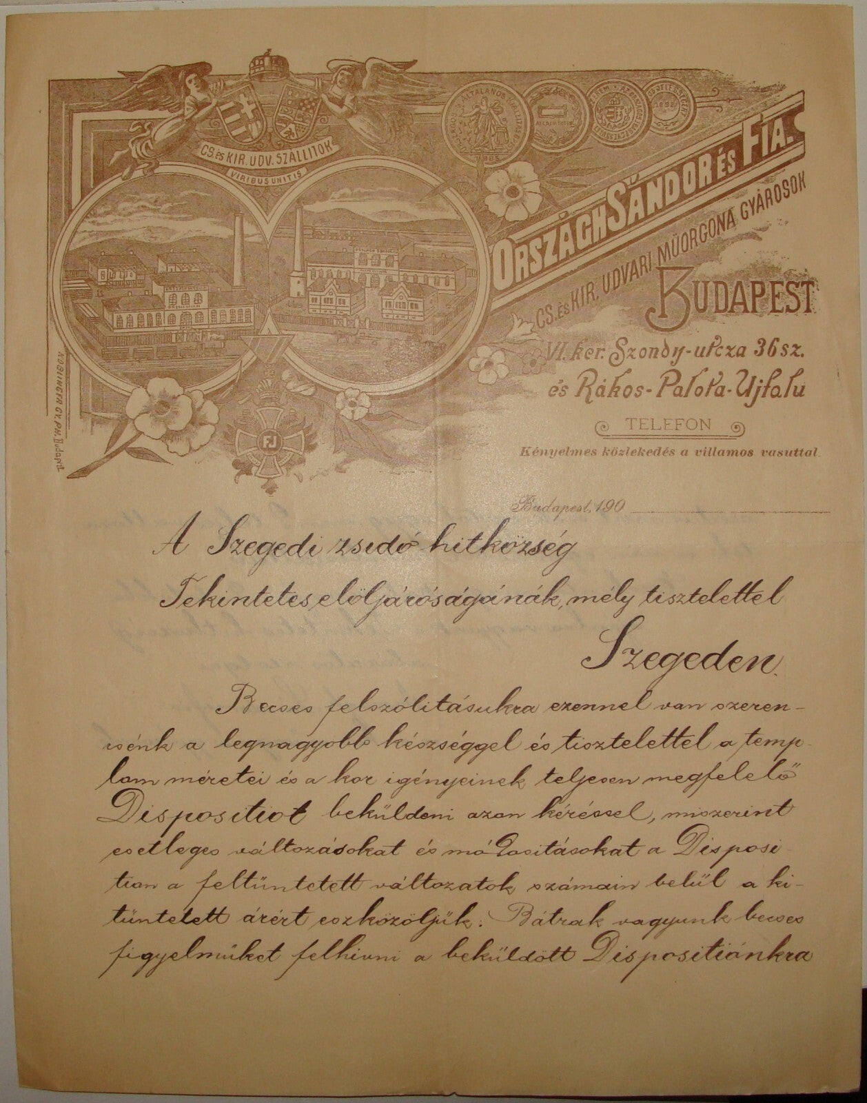 Letter Jewish Judaica Antique 1900s Hungary Budapest ORSZAGH SANDOR Factory