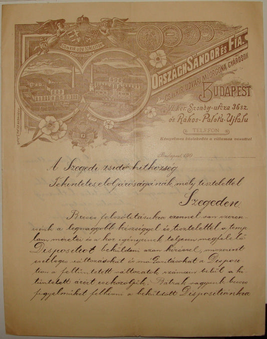 Letter Jewish Judaica Antique 1900s Hungary Budapest ORSZAGH SANDOR Factory