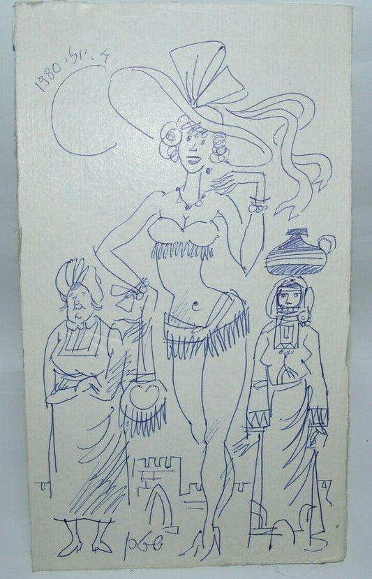 Card Jewish israel israeli art Jossi Stern יוסי שטרן signed Sketch on cardboard