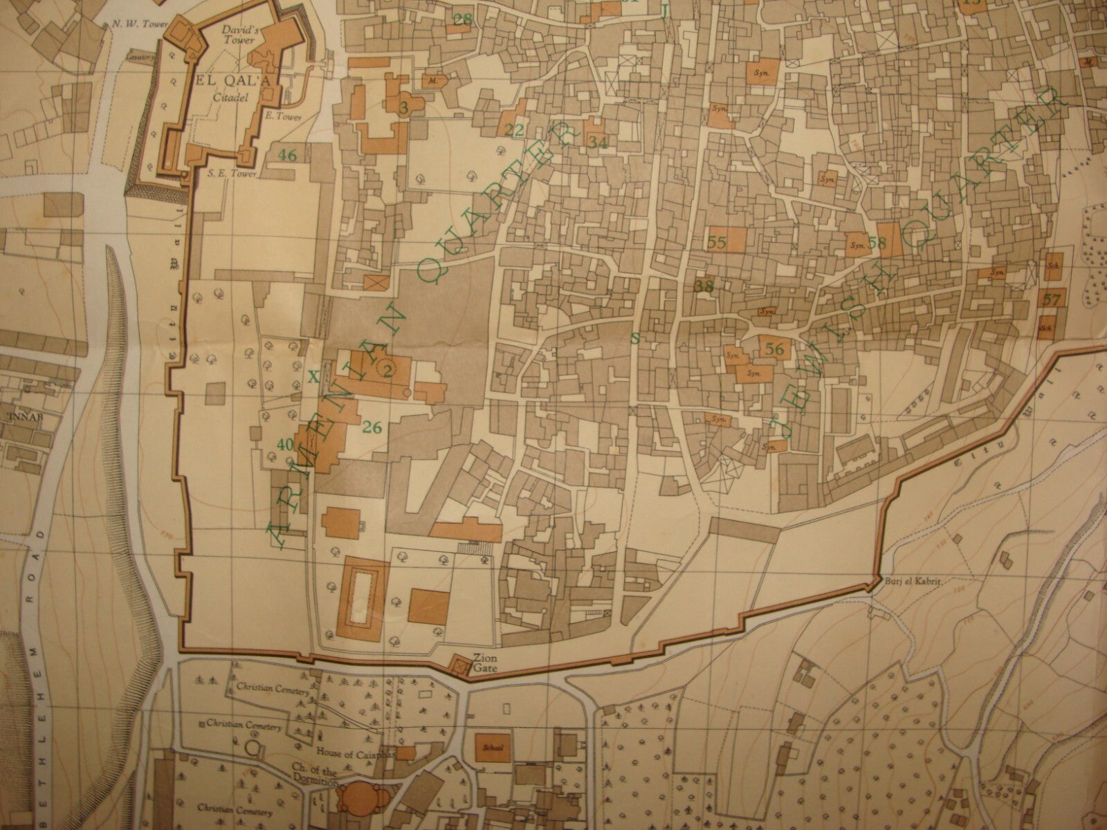 Jewish Judaica Israel Jerusalem Old City Map 1966