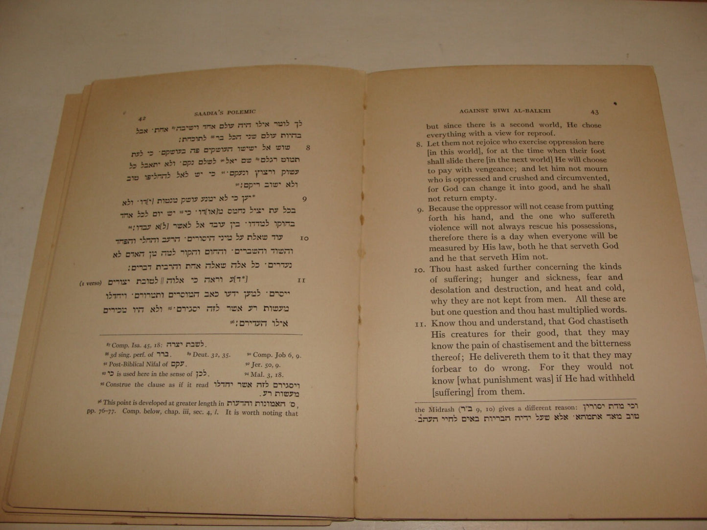 Book Jewish Judaica SAADIA AGAINST HIWI EL BALKHI Philosophy Babylon Persian