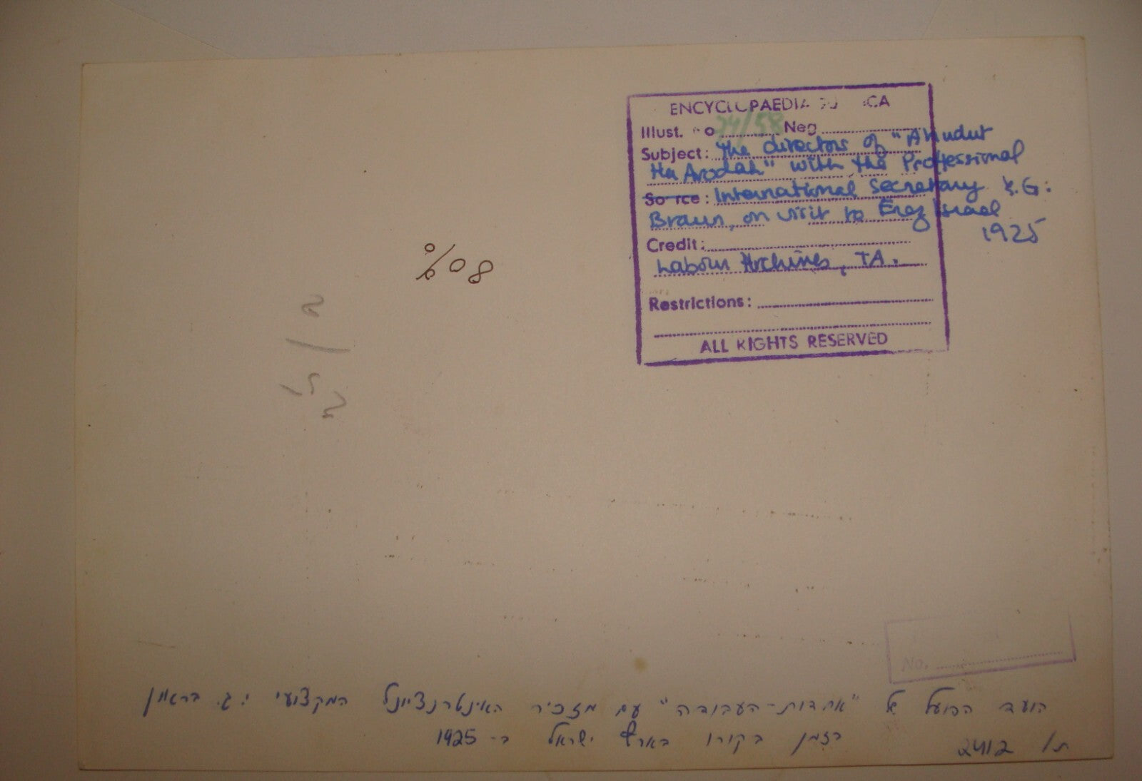 Pol Photo Print 1925 Palestine Israel Zionist Early AVODA Left Wing Party BEN