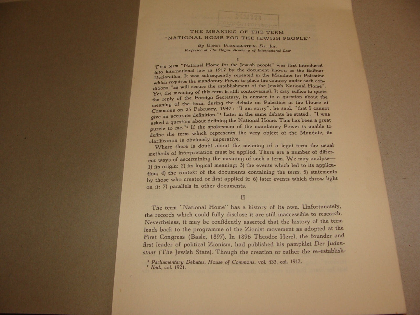 Booklet Palestine 1949 Jewish Israel Zionist NATIONAL HOME By Ernst Frankenstein