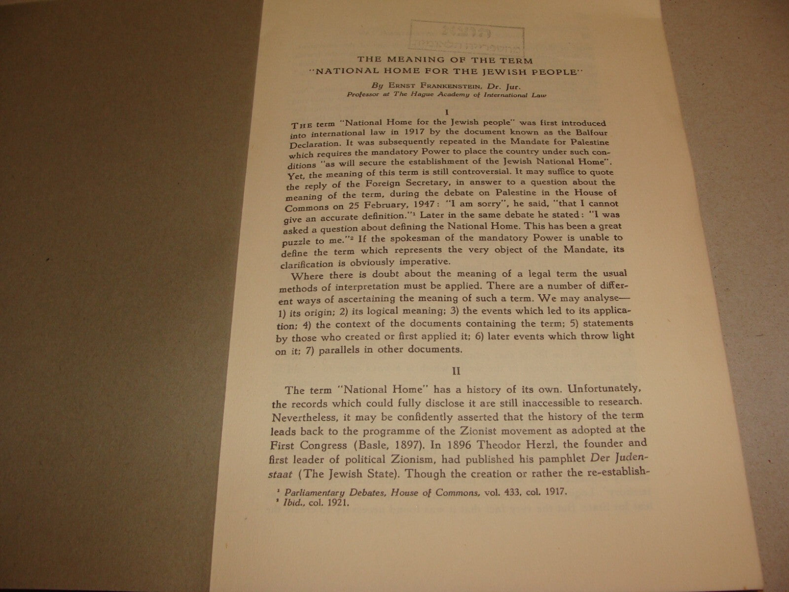 Booklet Palestine 1949 Jewish Israel Zionist NATIONAL HOME By Ernst Frankenstein