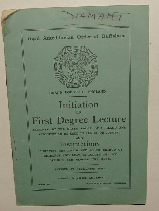 Freemason Masonic Grand Lodge of England Initiation or First Degree Lecture