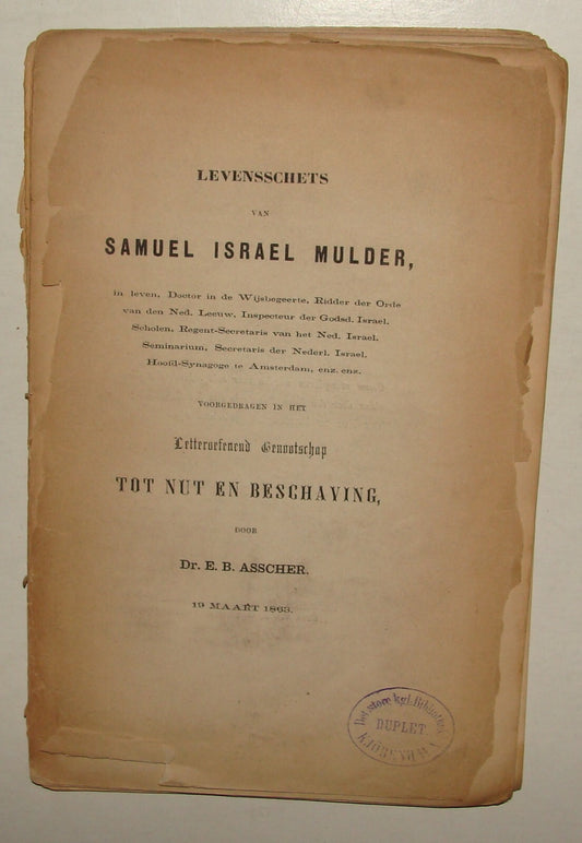 Book Jewish Judaica Dutch Holland Netherlands SAMUEL ISRAEL MULDER 1863 Asscher