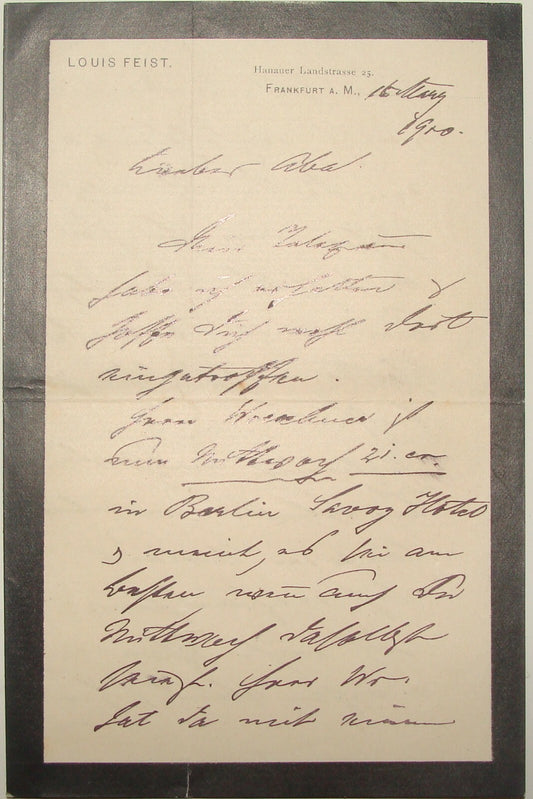 Germany Letter Jewish Judaica Antique 1910 German   Frankfurt LOUIS FEIST