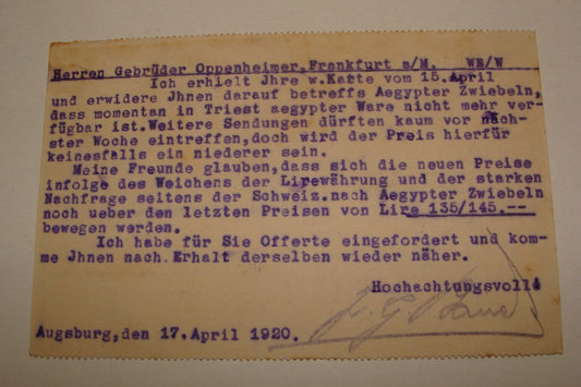 Germany 1920 German Stamp Letter Postcard Bayern Augsburg Oppenheimer