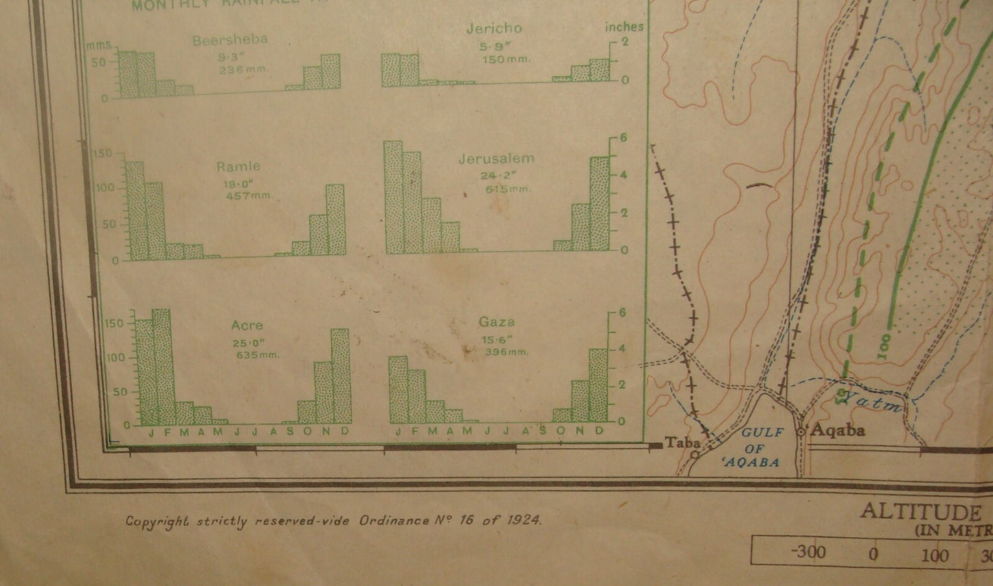 RARE Palestine Mean Annual Rainfall Map 1946, 1:750 000
