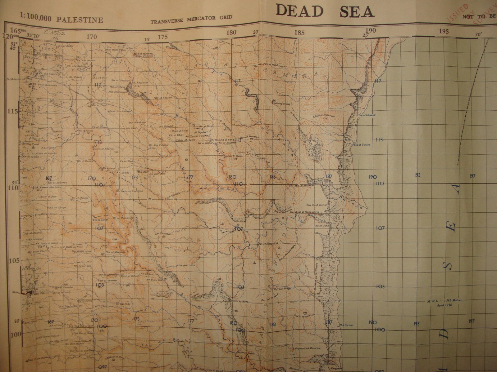Ad Palestine Israel 1942 DEAD SEA Map Jordan Border