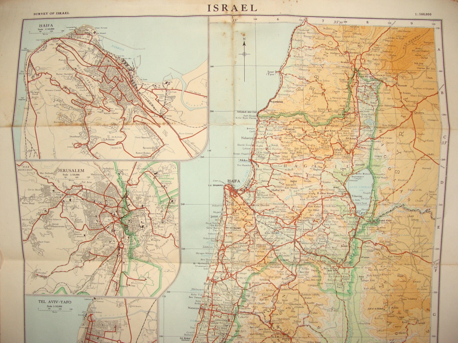 Map Jewish ISRAEL 1958 10th Anniversary Green Line 1:500,000