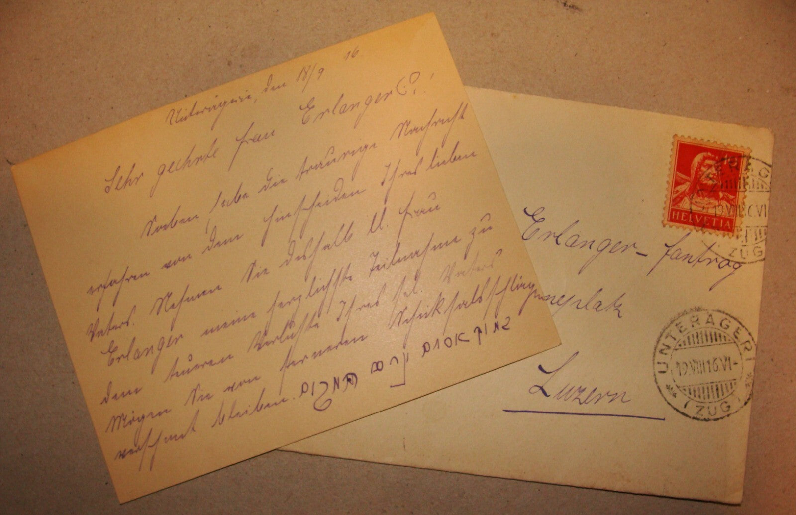 Letter Jewish 1916 Switzerland Zionist PAULA NEUFELD Unterageri ERLANGER Luzern