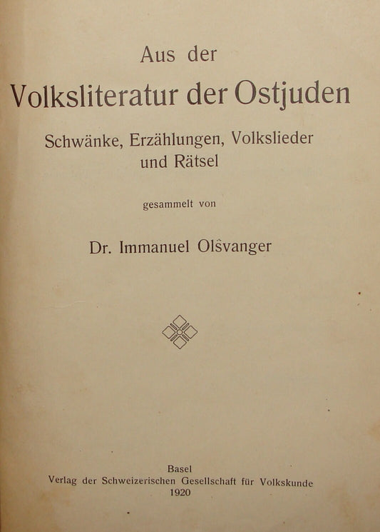 Book Jewish Judaica 1920 German Eastern Jews Literature Stories Switzerland