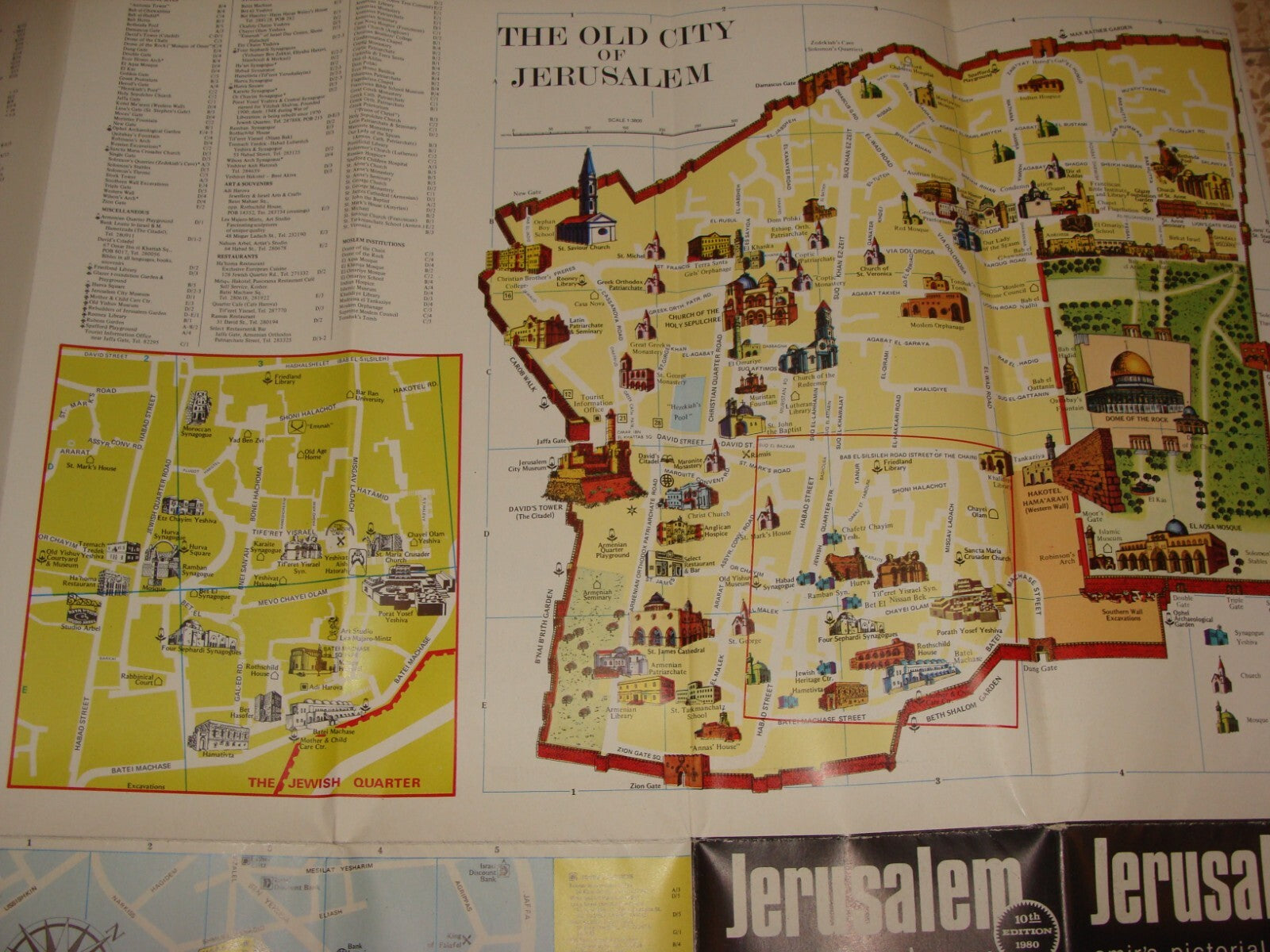 Jewish Judaica Israel JERUSALEM Pictorial Map Amir Publishing 1980 Guide