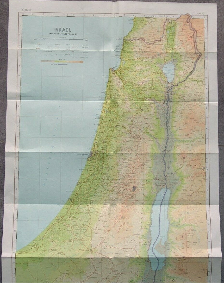 map Jewish Judaica israel israeli Cease Fire Lines Six Day War printed 1968