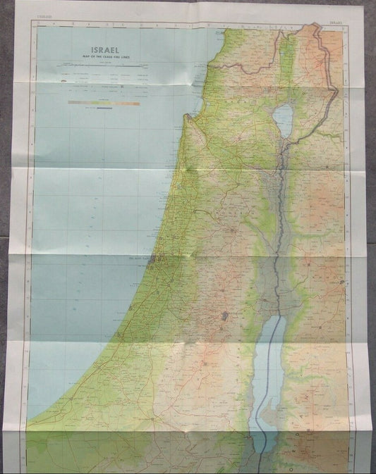 map Jewish Judaica israel israeli Cease Fire Lines Six Day War printed 1968