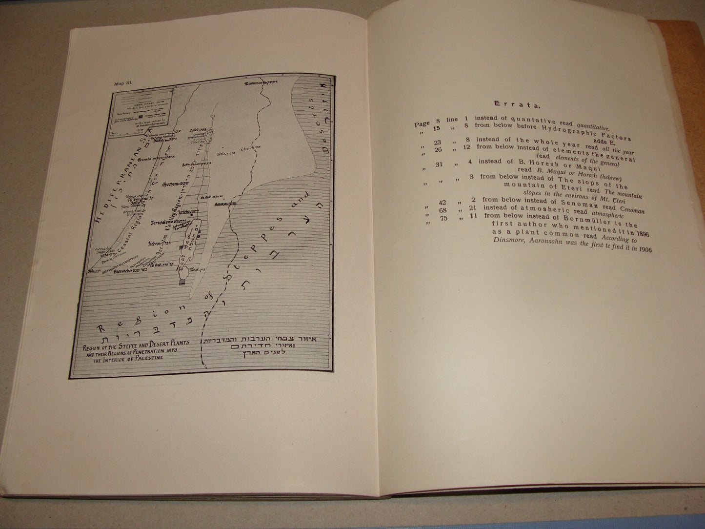 Book Jewish 1927 VEGETATION OF PALESTINE Israel EIG Agriculture Zionist Medical