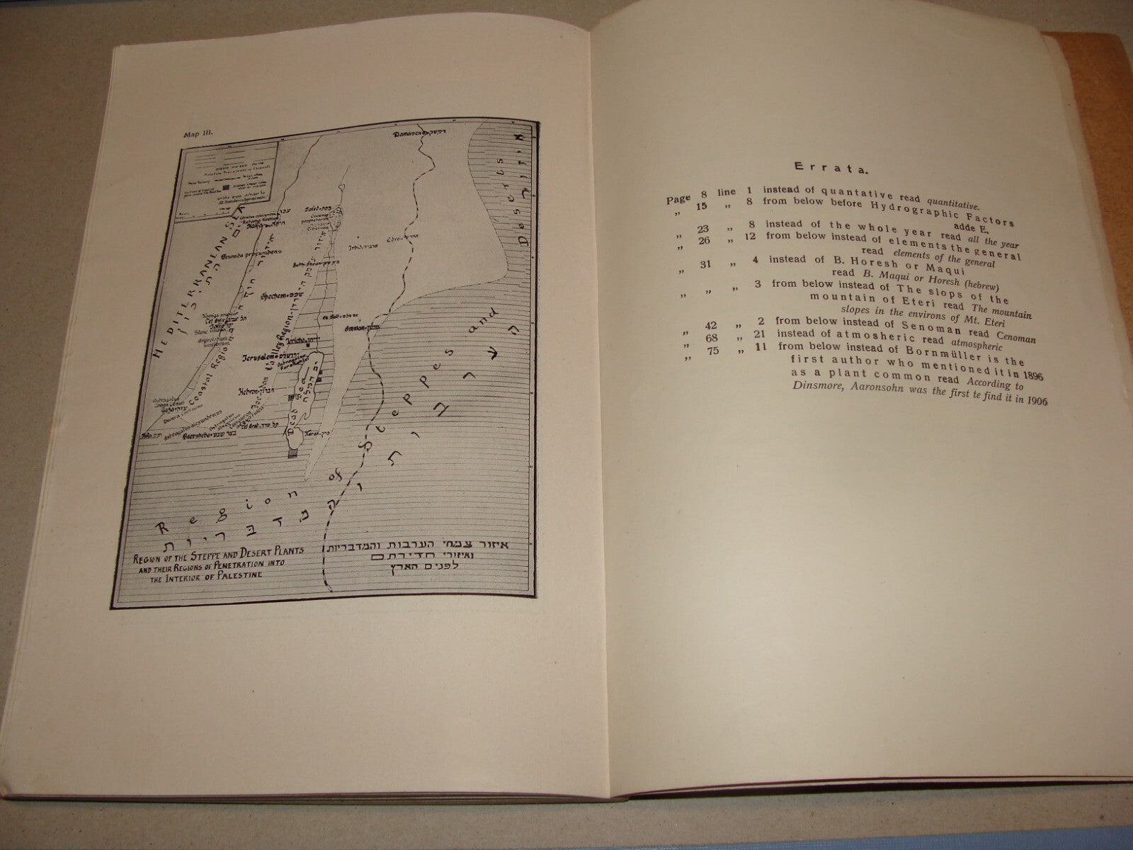 Book Jewish 1927 VEGETATION OF PALESTINE Israel EIG Agriculture Zionist Medical