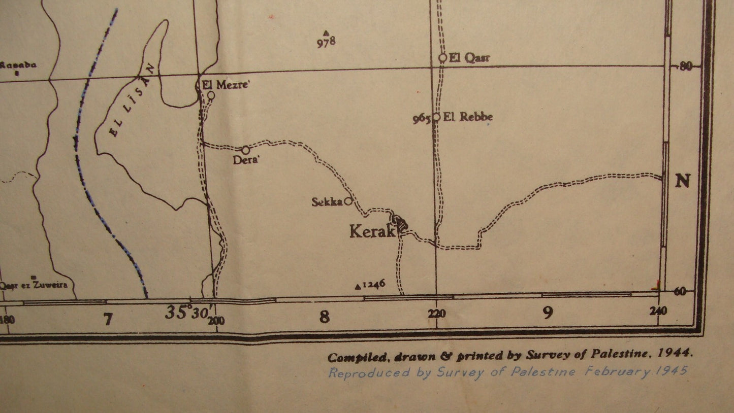 RARE 1945 WWII British Army Military Palestine Israel CONVOY ROUTES Map