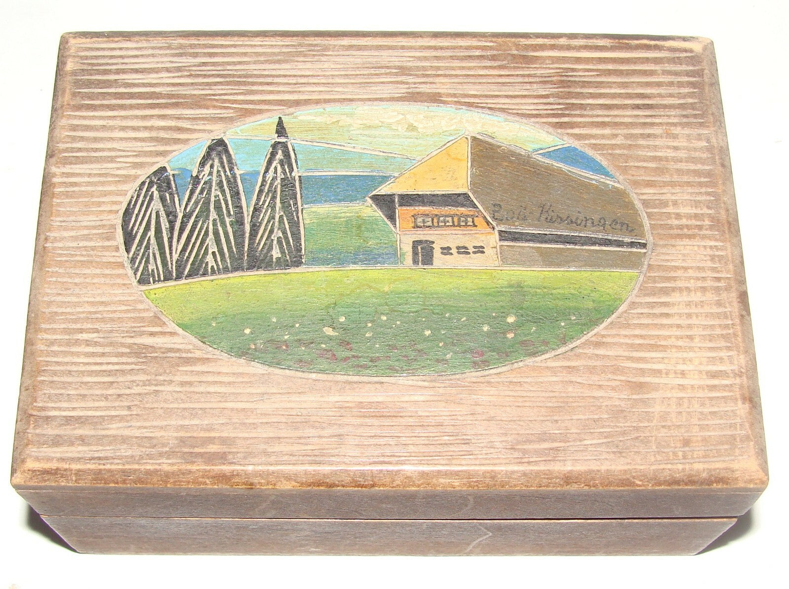 Antique Vintage German Germany Bad Kissingen Pussingen ? Wood Box Art Painted 