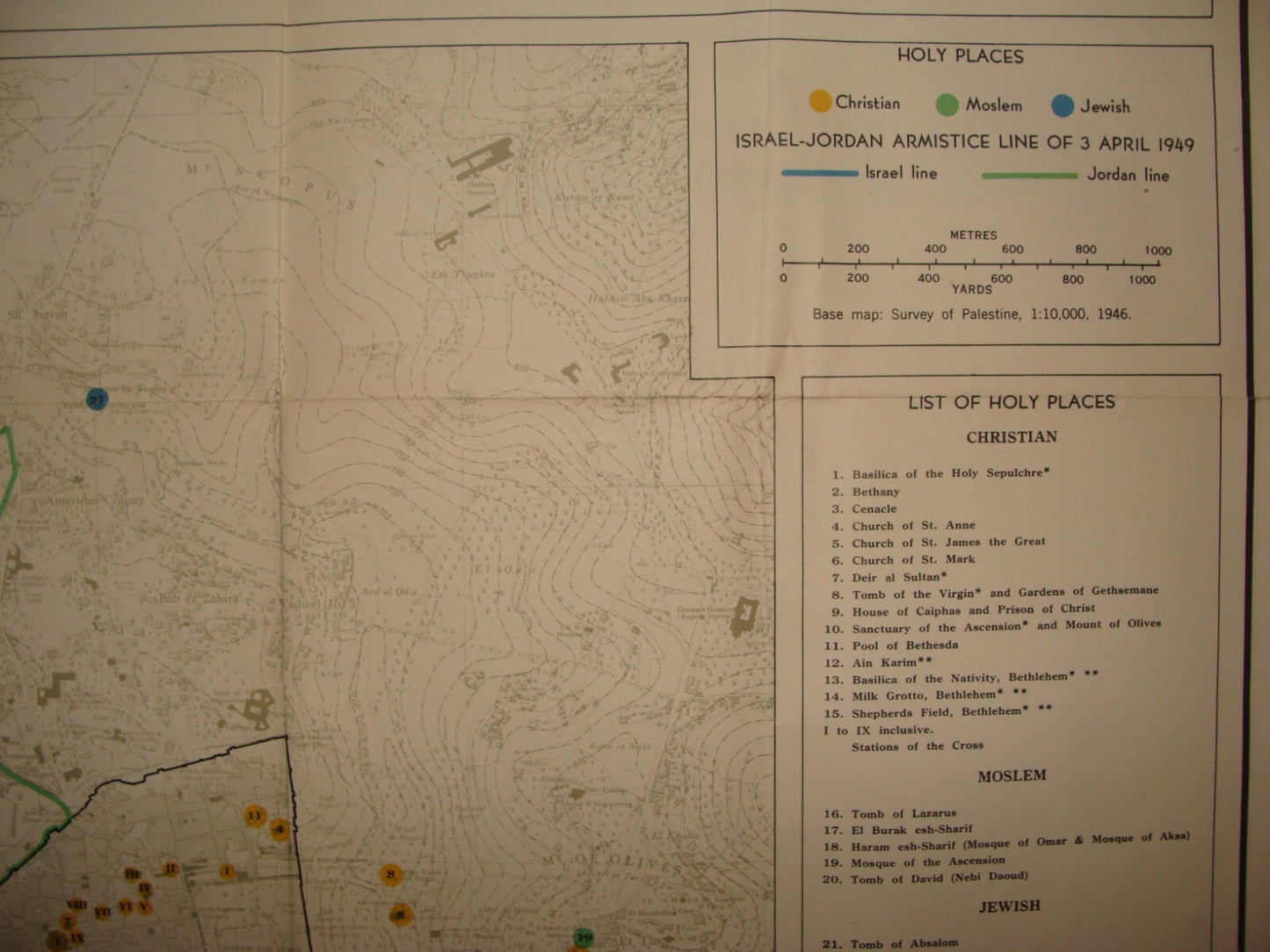 Map Jewish RARE Judaica 1950s Israel JERUSALEM Holy Places Post Independence War