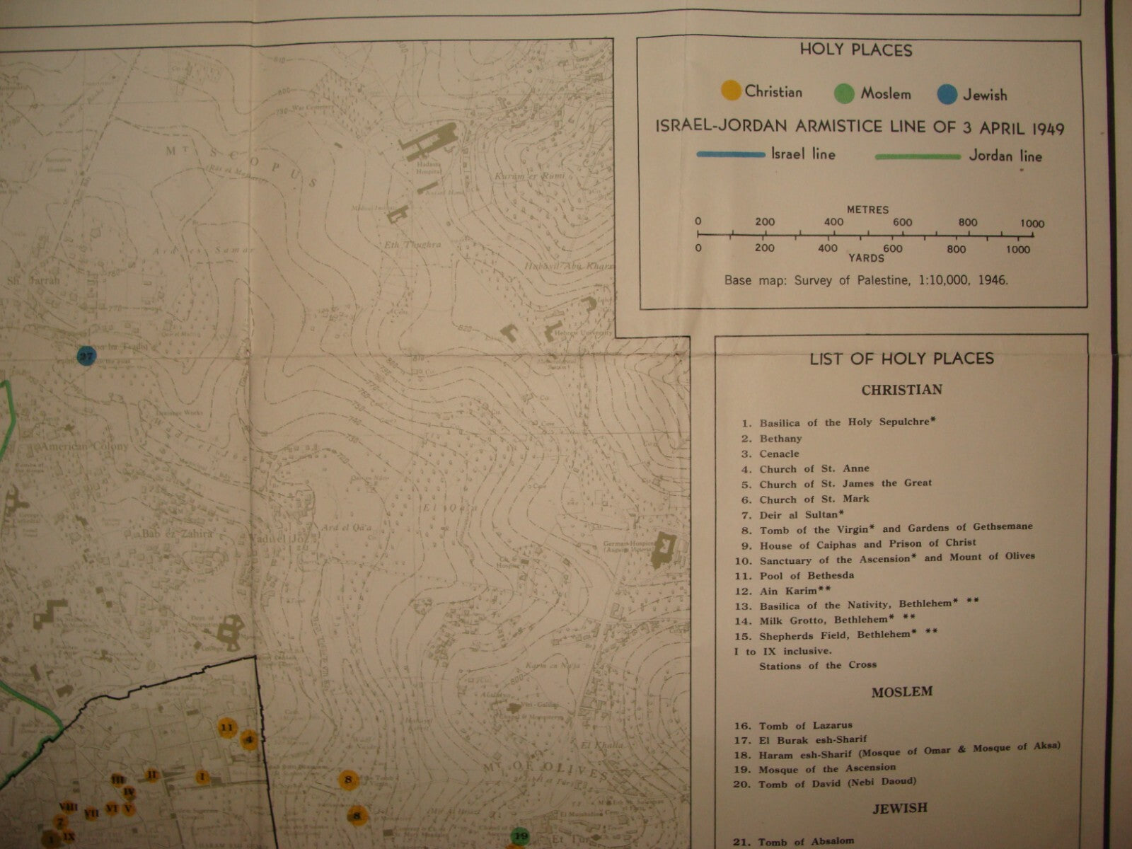 Map Jewish RARE Judaica 1950s Israel JERUSALEM Holy Places Post Independence War