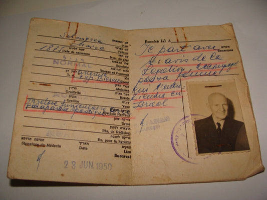 Card Jewish Israel Israeli Hebrew 1950 Medical Health Certificate Immigrant