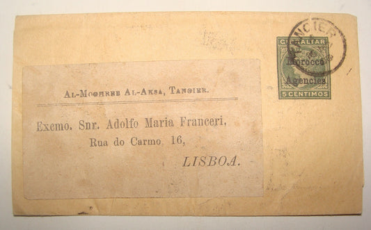 1903 Portugal Lisbon Lisboa Morocco Tangier Maghreb Al Aqsa Stamp Cover