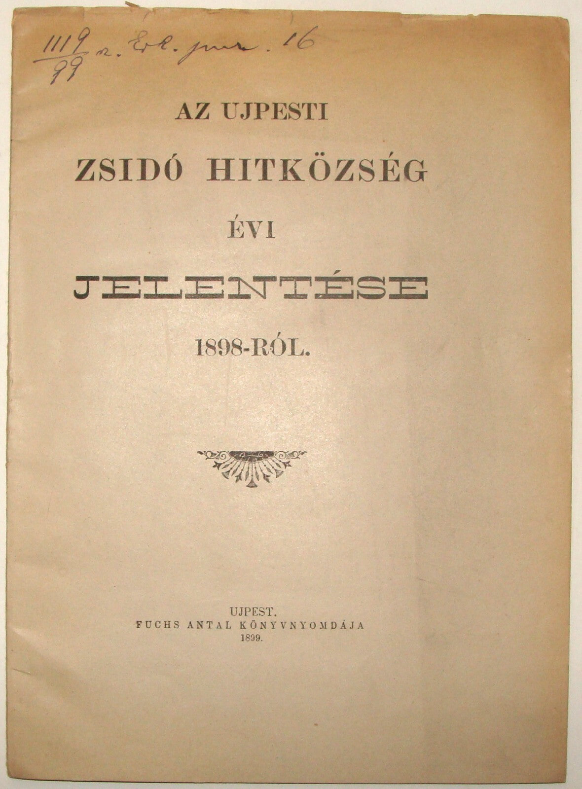 Jewish Judaica Antique 1899 Hungary Szeged Budapest Jews Religious Community