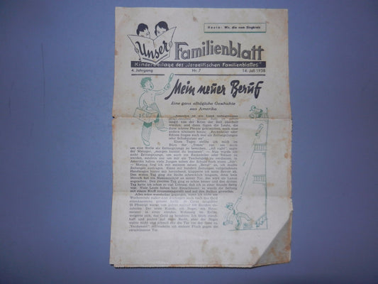 Germany Newspaper Jewish judaica WW2 weekly Unser Familienblatt kids zionist