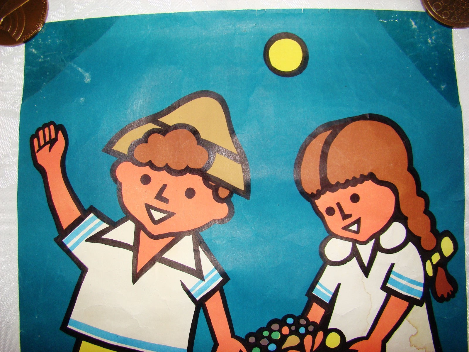 poster Jewish judaica Shavuot kibbutz kkl jnf early israel french written kids