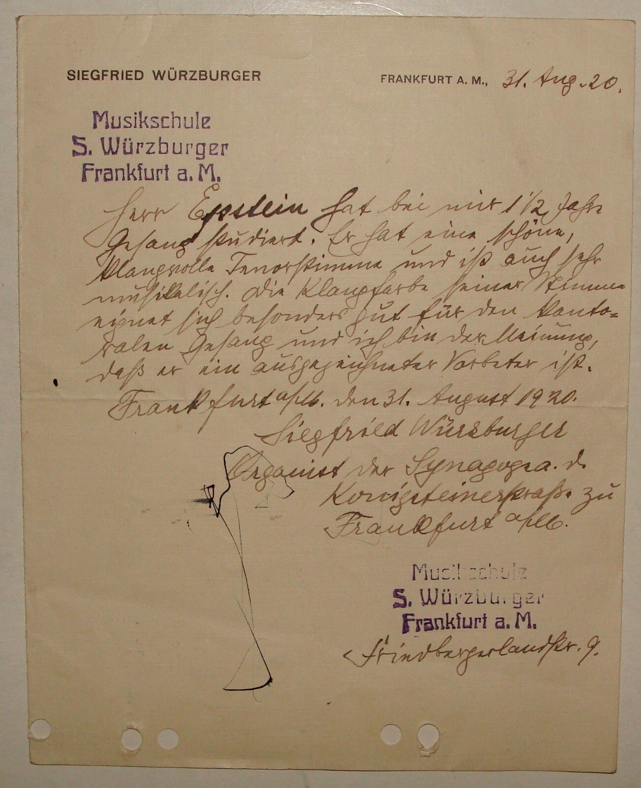 Germany RARE Jewish Judaica 1920 German Frankfurt Synagogue SIEGFRIED WURZBURGER