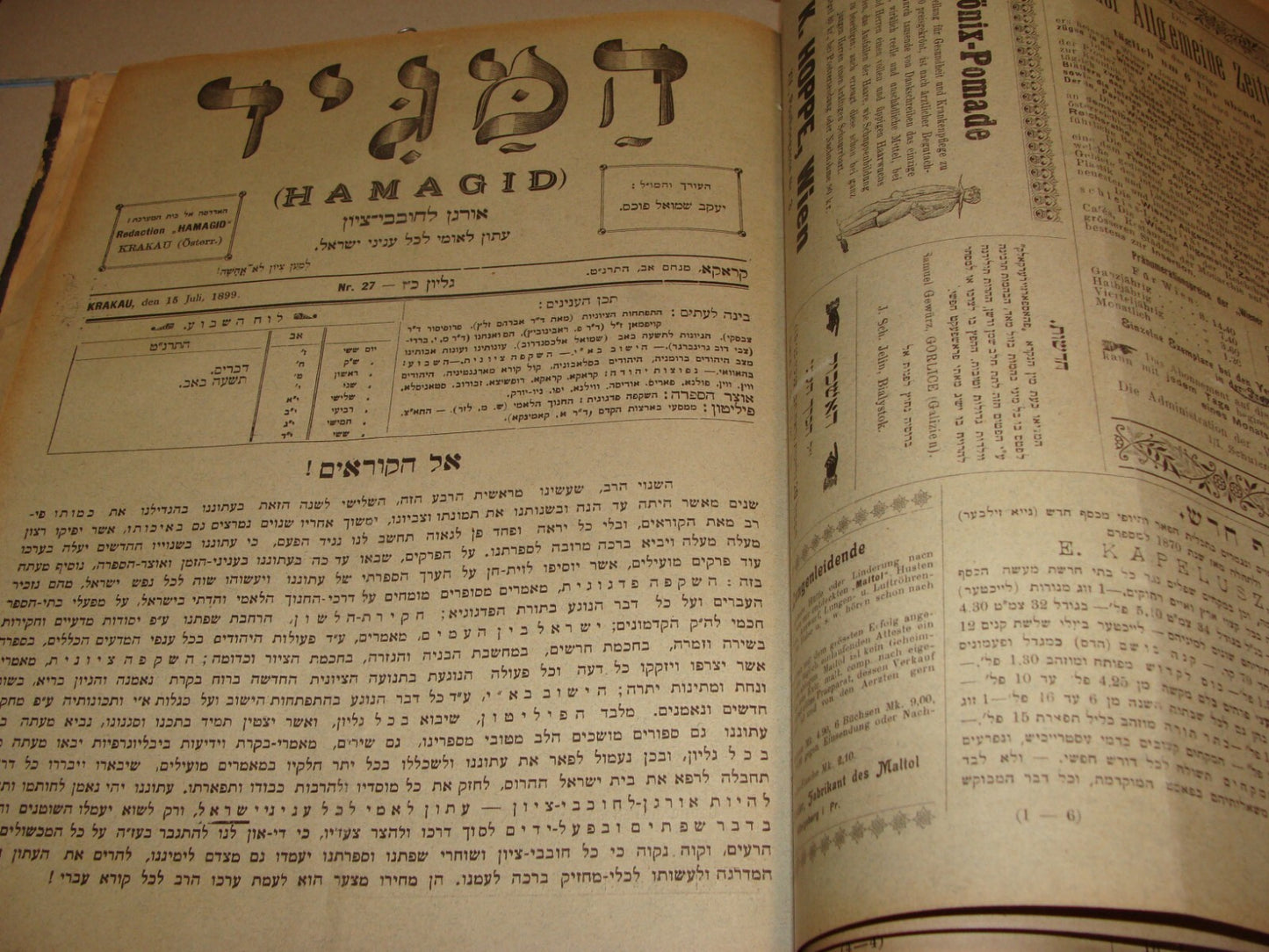 Book Jewish RARE Judaica 1899 Poland Krakow HAMAGID Hebrew Zionist Bulletin