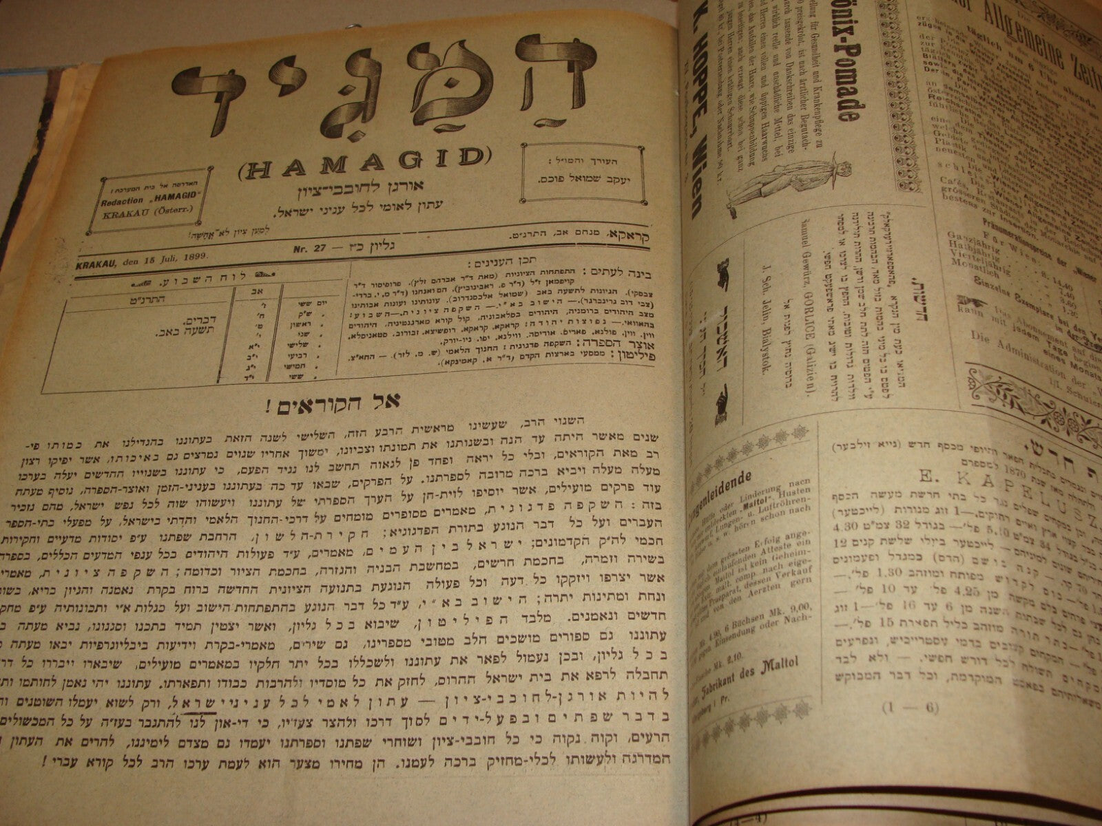 Book Jewish RARE Judaica 1899 Poland Krakow HAMAGID Hebrew Zionist Bulletin