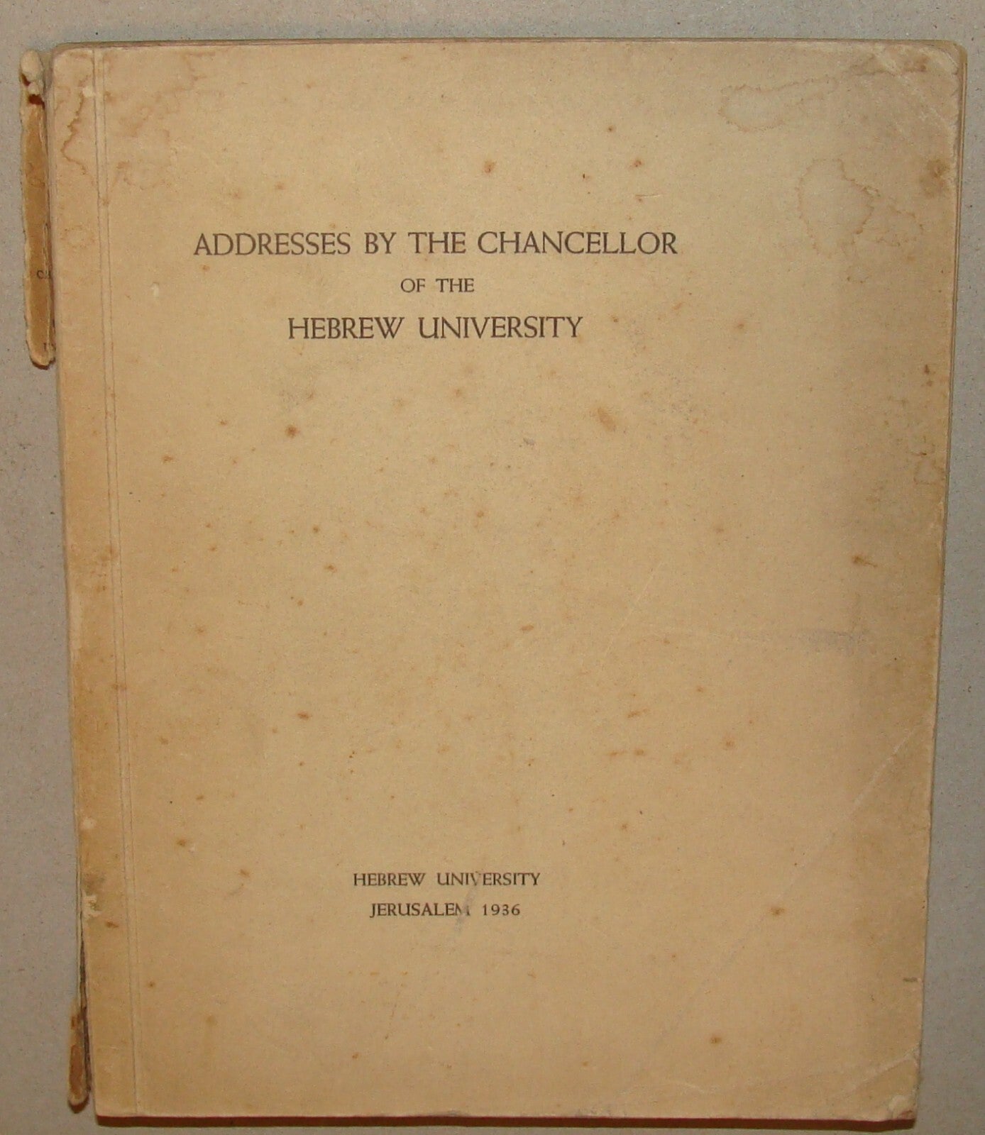 Book Jewish 1936 Palestine Israel Jerusalem Hebrew University Chancellor Magnes
