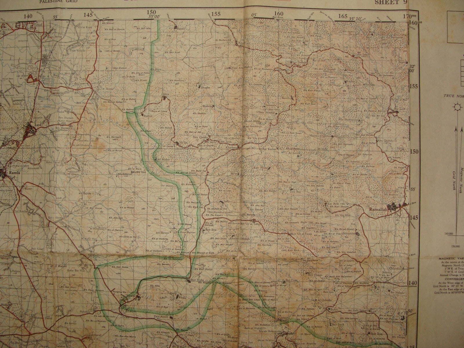 Map Palestine 1957 Israel Survey RAMLA Map Rishon Rehovot Arab Ramallah Village
