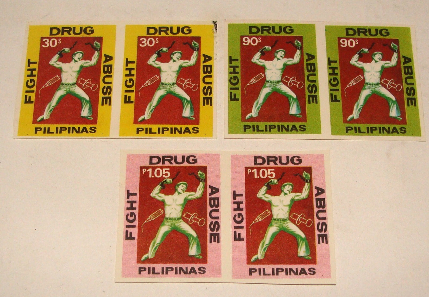 1979 Philippines Fight Drug Abuse x3 Stamp Variety IMPERF Horizontal Pairs