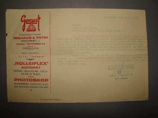 GEVAERT Film Photo Camera Company Letter Logo Advertise 1934 Business Card