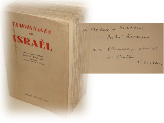 Book Jewish Judaica France Rabbi Jacob Kaplan SIGNED Temoignages sur Israel