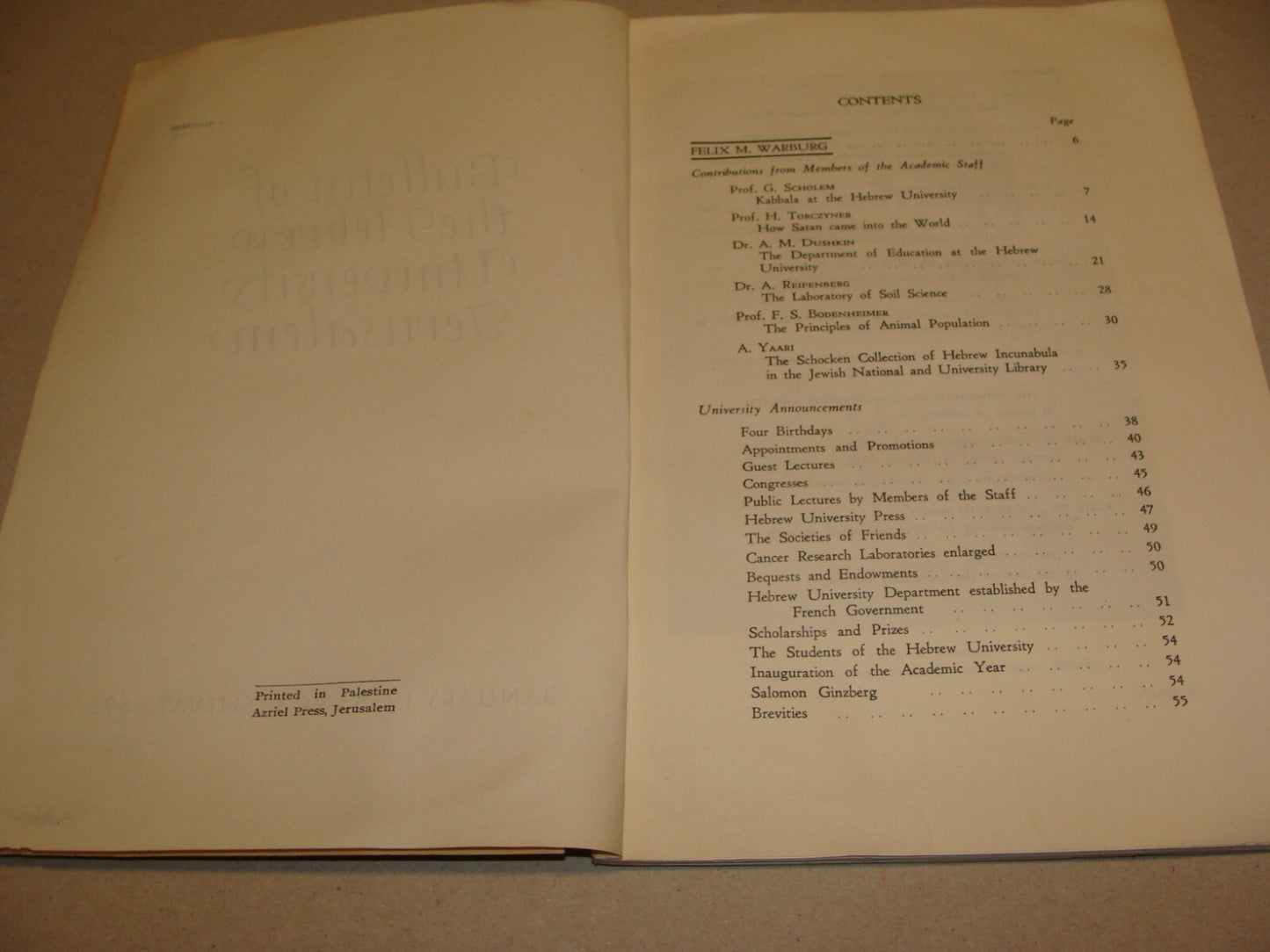 Bulletin Palestine Jewish Judaica 1938 Israel Jerusalem Hebrew University