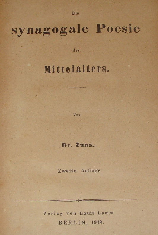 Germany Jewish Judaica   Berlin 1919 Middle Ages Synagogue Poetry Songs Dr Zunz