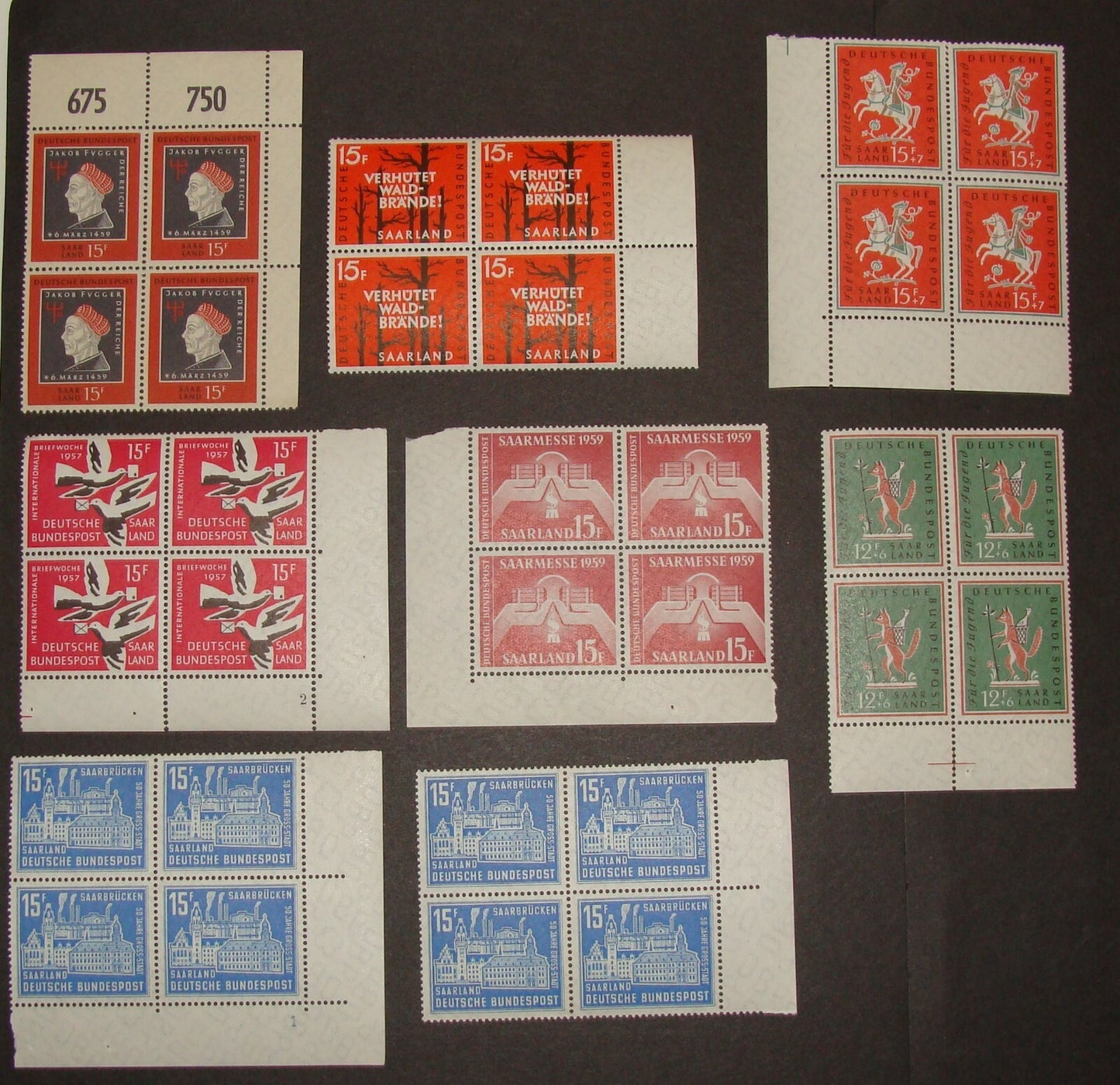 Germany 1958 1959   Saarland Stamp Lot Block MNH
