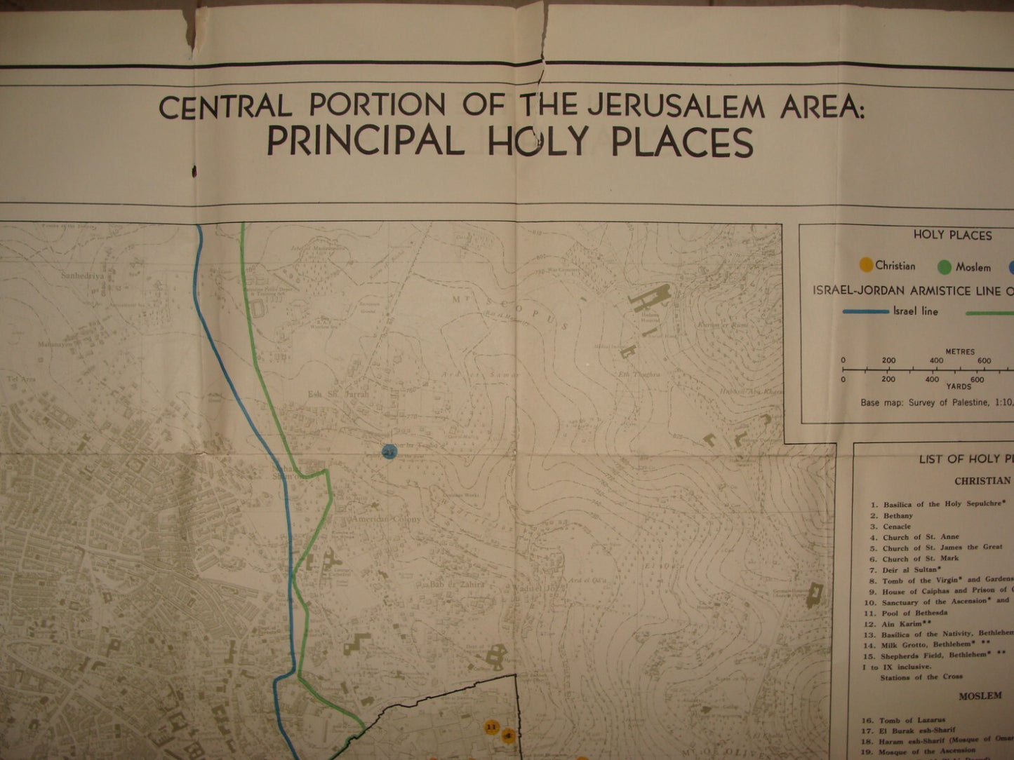 Map Jewish RARE Judaica 1950s Israel JERUSALEM Holy Places Post Independence War