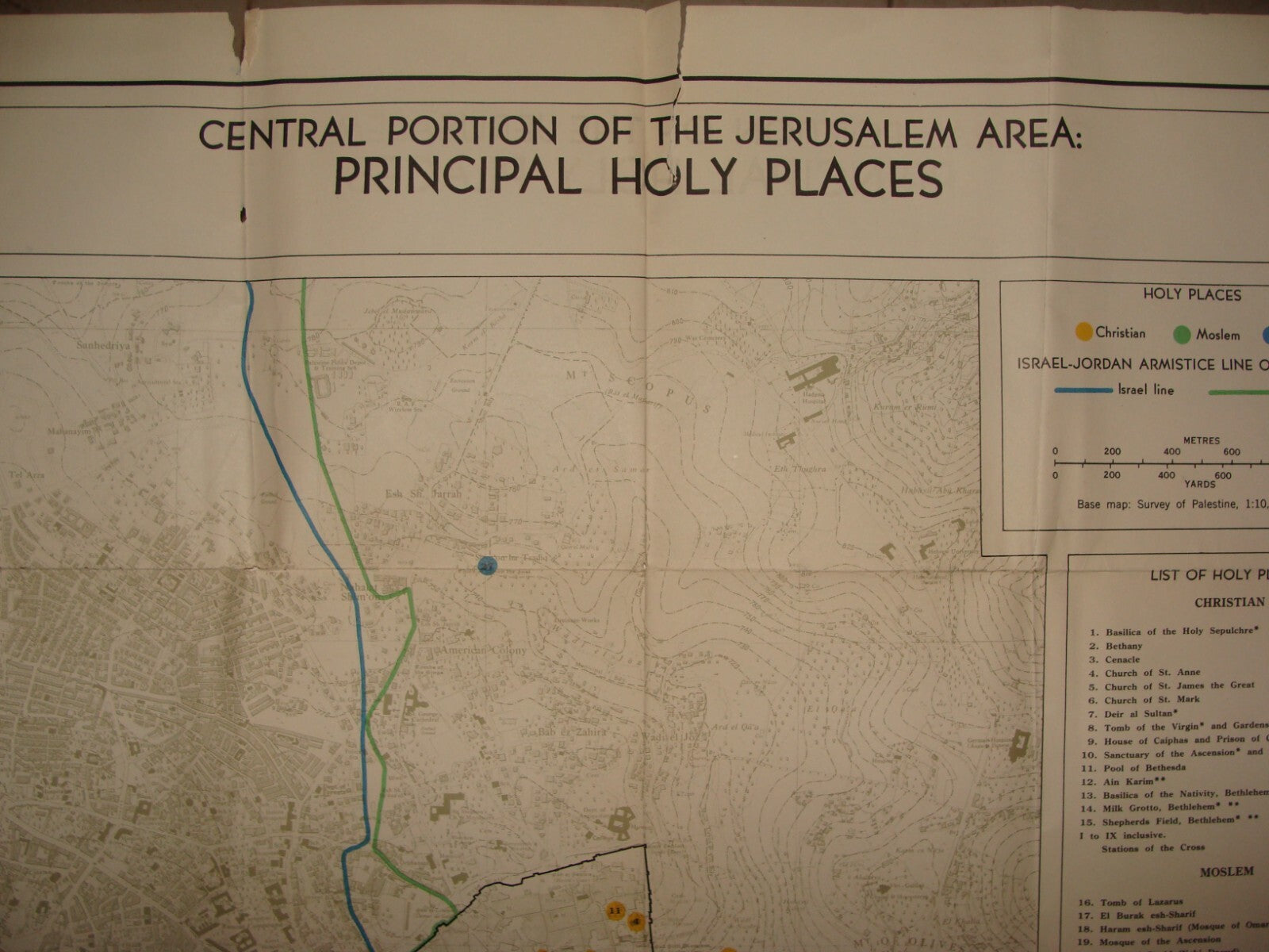 Map Jewish RARE Judaica 1950s Israel JERUSALEM Holy Places Post Independence War