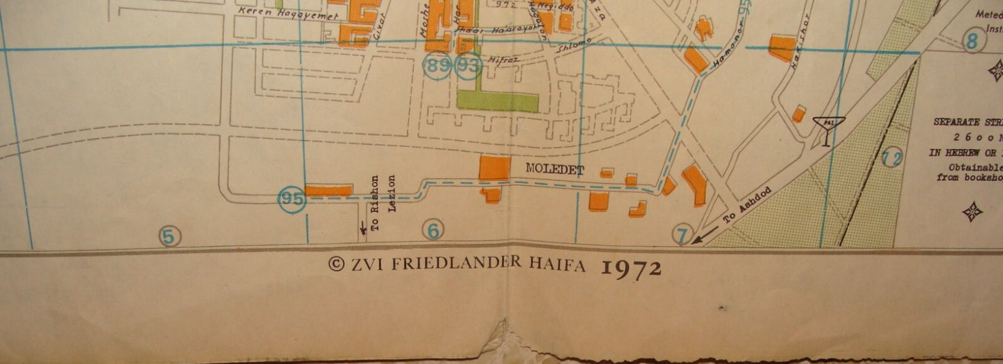 Map Jewish Judaica Israel TEL AVIV JAFFA RAMAT GAN HOLON BNEI BRAK GUSH DAN 1972