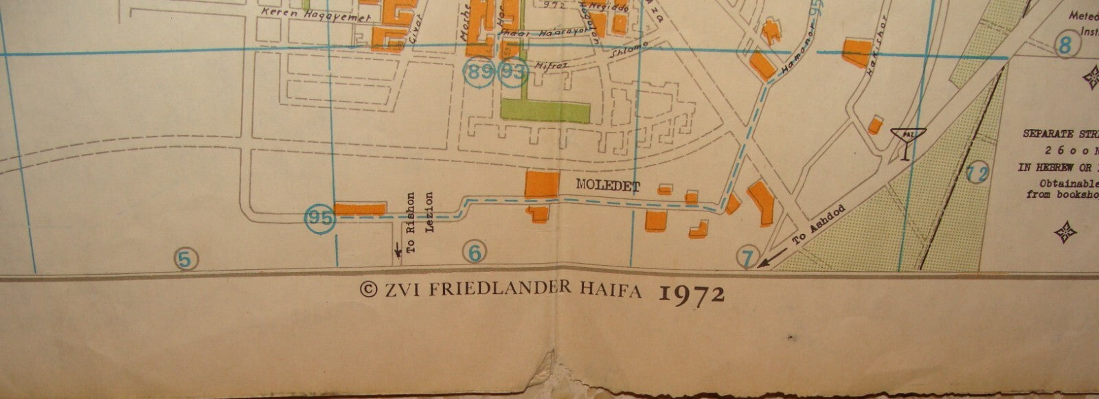 Map Jewish Judaica Israel TEL AVIV JAFFA RAMAT GAN HOLON BNEI BRAK GUSH DAN 1972